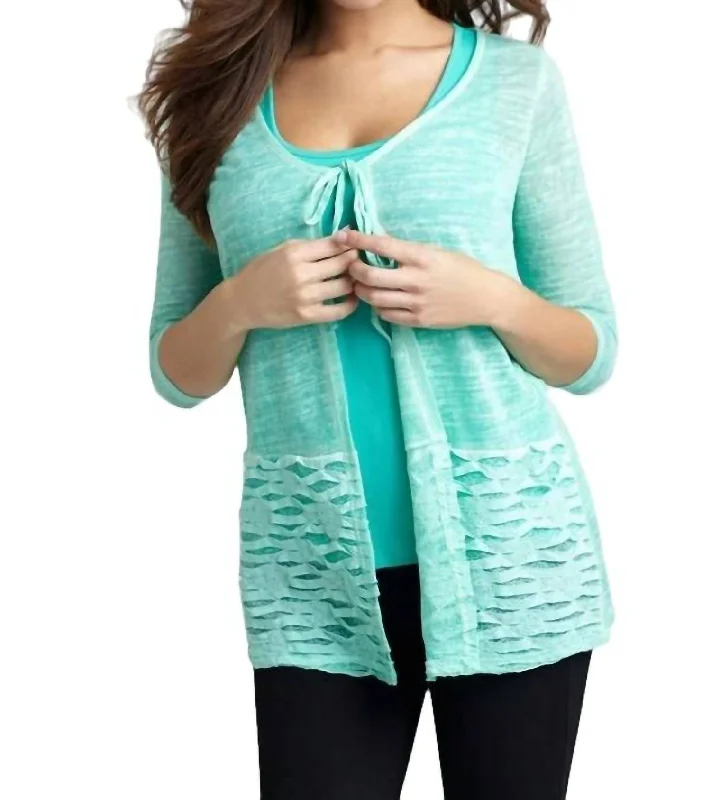 Extra-Large SweatersTie-Front Melange Cardigan In Teal