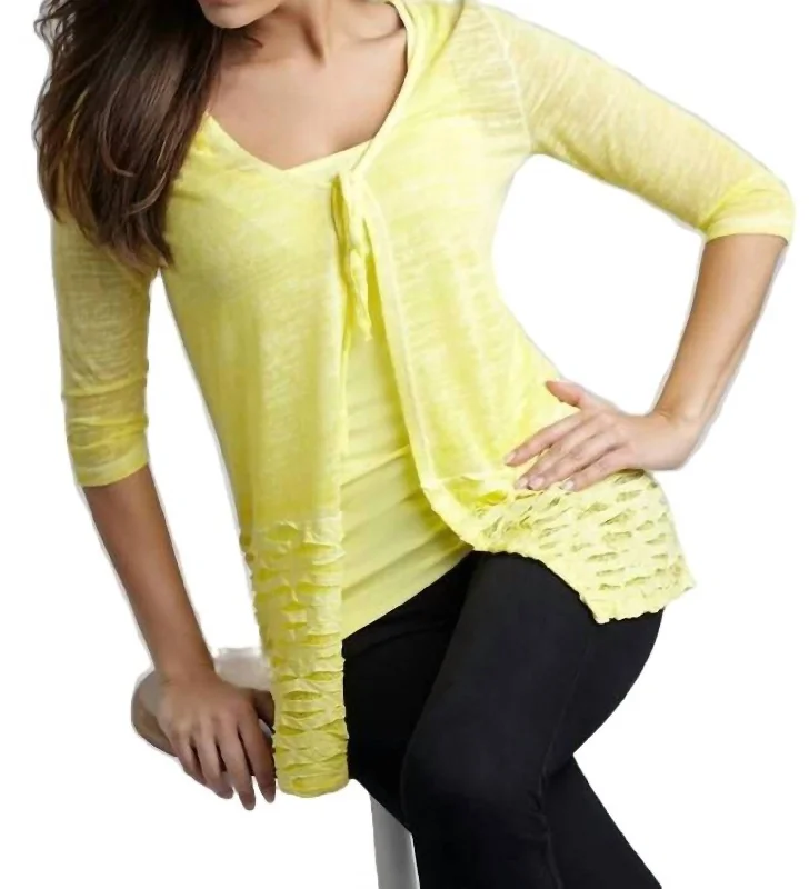 Designer SweatersTie-Front Melange Cardigan In Yellow