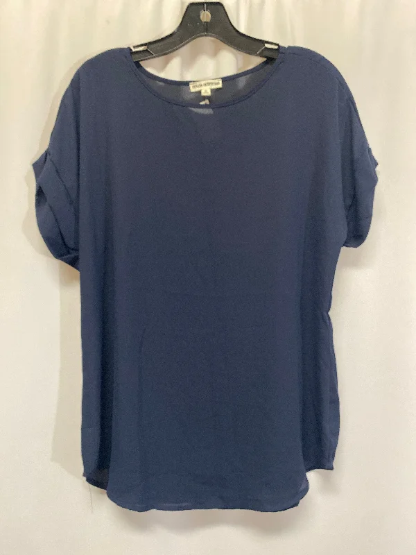 women's tops with asymmetrical designsTop Short Sleeve By Zenana Outfitters In Navy, Size: M