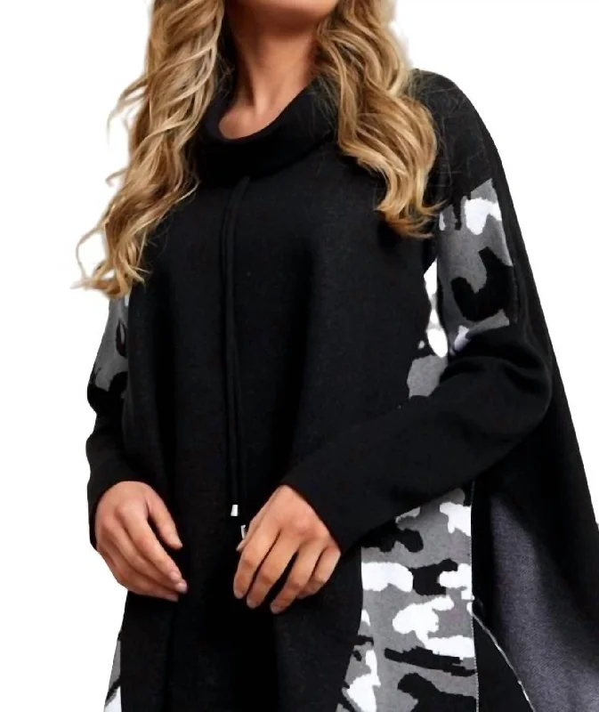 Cozy SweatersTwo Pocket Poncho In Black/multi (A/s)